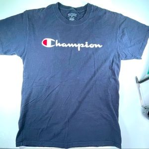 Champion Logo Spellout Blue Short Sleeve Tee Shirt Mens Size Medium